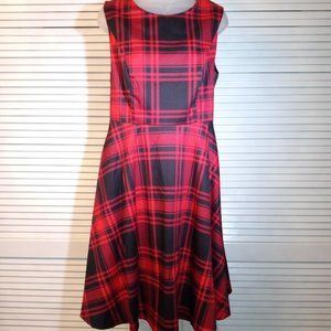 Enmain Sleeveless Black and Red Plaid Dress Medium